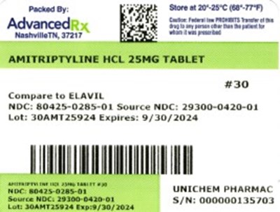 Label 1 (Amitriptyline HCl 80425 0285 01)